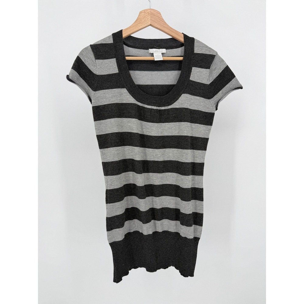 Charlotte Russe Striped Short Sleeve Scoop‎ Neck Tunic Sweater Top Size L